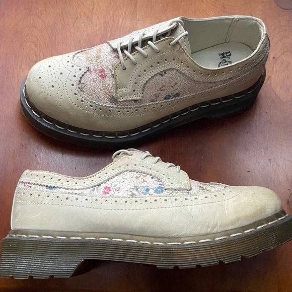 Dr. Martens Floral Crackle Brogue Wingtip Bone 12368 Oxford Shoes Women's Size 6 - Picture 16 of 16
